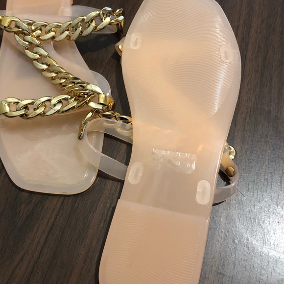 New Wild Diva Lounge Peach Plastic Jelly Flat sandals Size 10 Gold chain Braided - Picture 9 of 16
